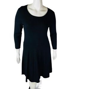 Talbots Womans Sz XL Black Knit 3/4 Sleeve Dress Stretch Back Zip
